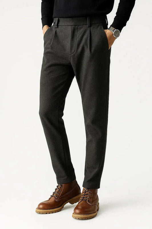 Optew Men's Trousers Wool Blend Structured Fit Slim Tapered Leg