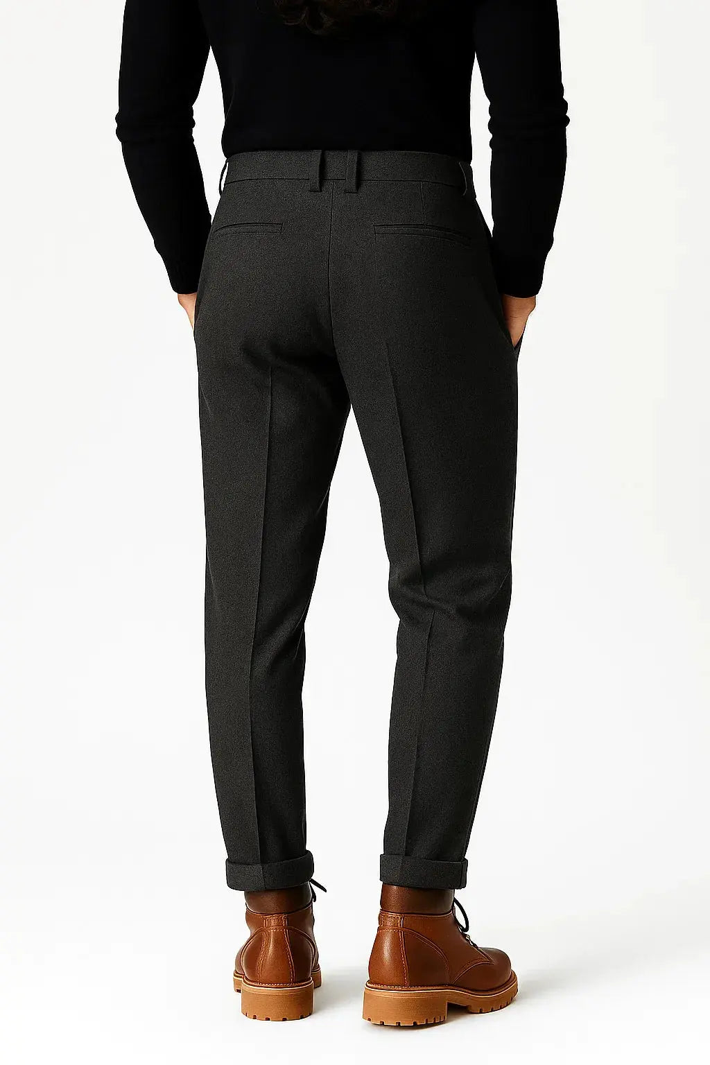 Optew Men's Trousers Wool Blend Structured Fit Slim Tapered Leg