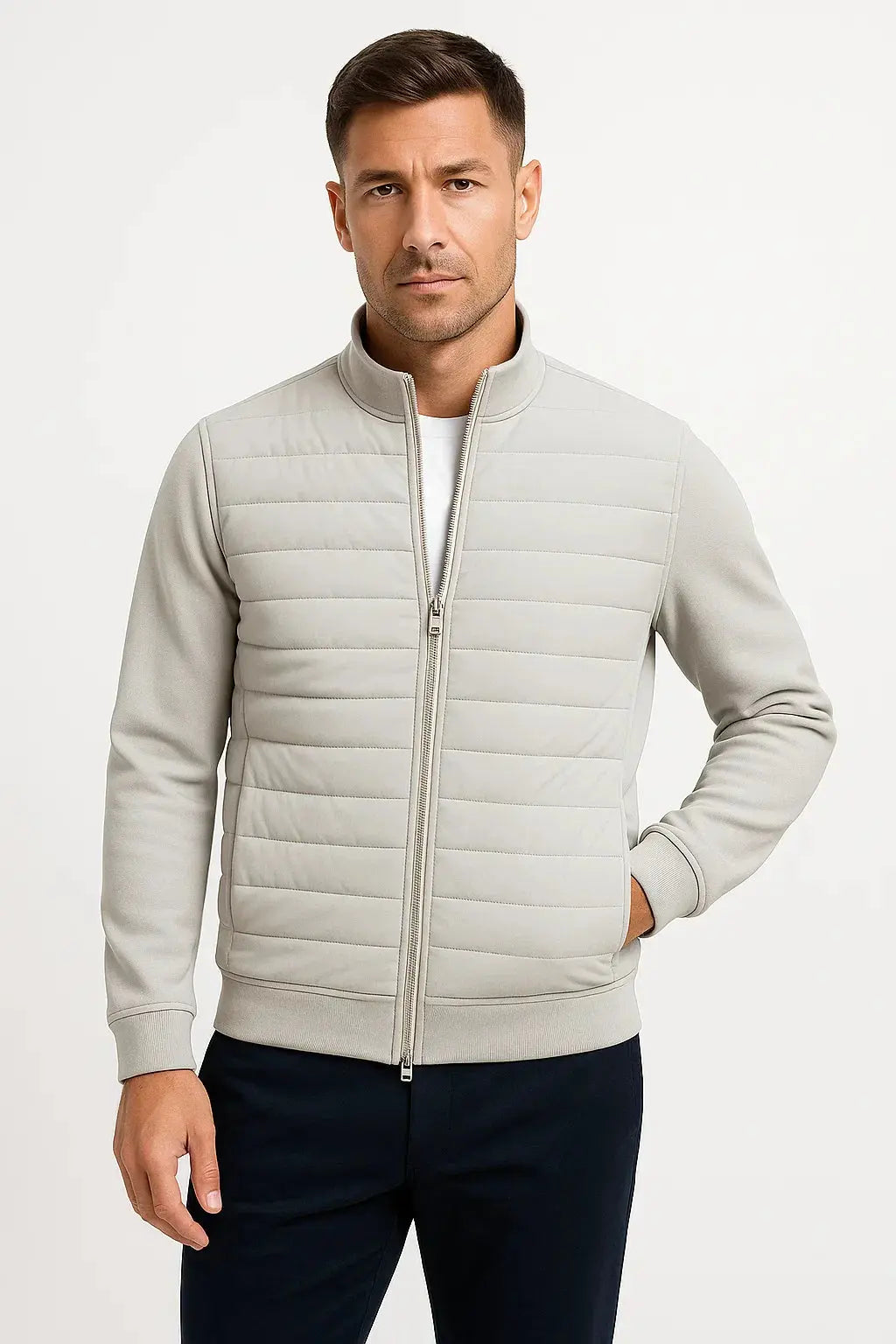 Optew Men's Jacket Hybrid Quilted Knitted Sleeves Polyester Cotton
