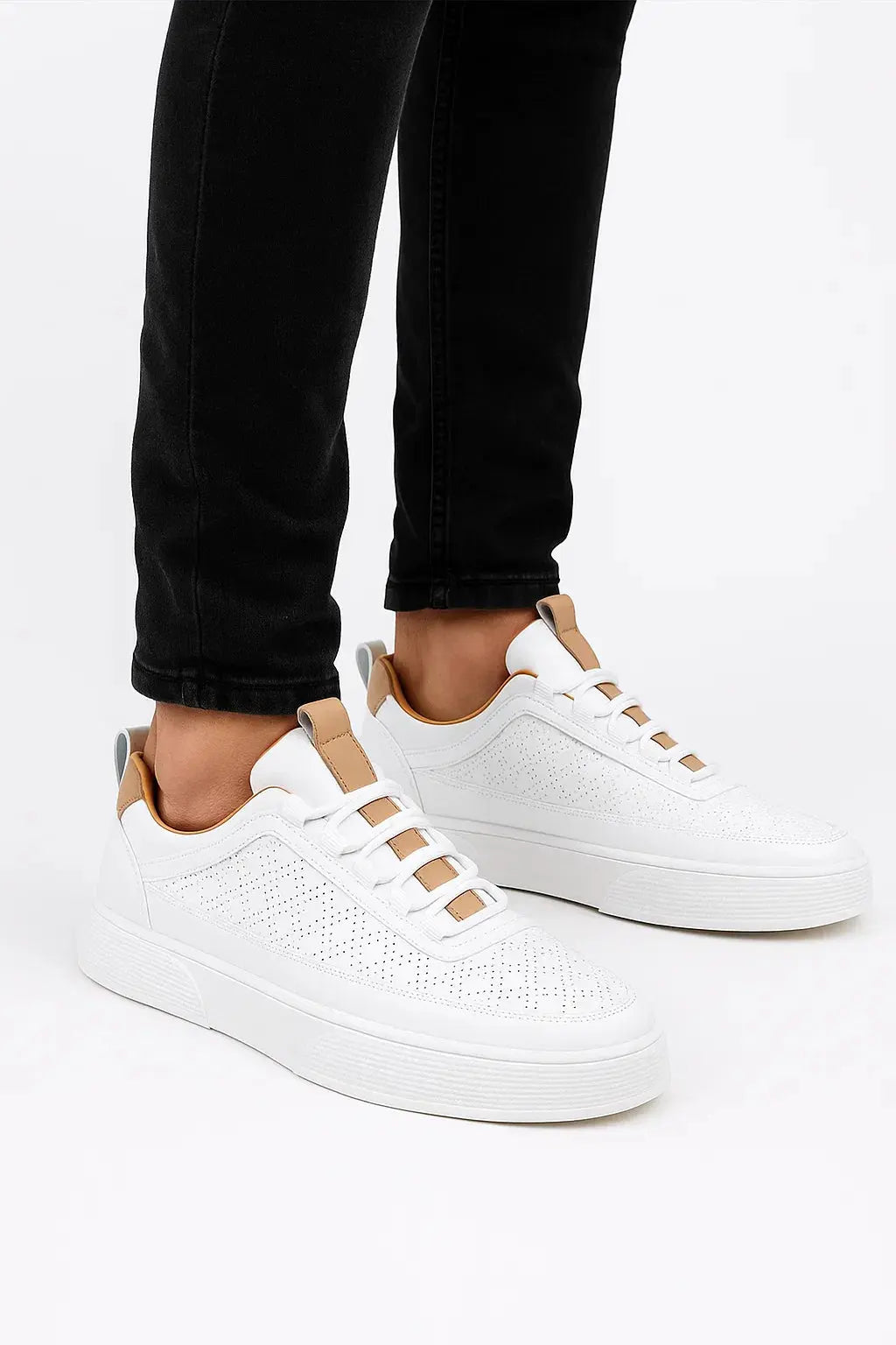 Optew Men's Sneakers Leather Casual Breathable Perforated Design