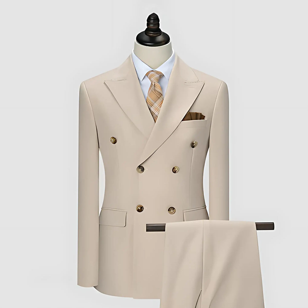 Optew Men Wedding Double-Breasted Suit Peak Lapels Wool Blend