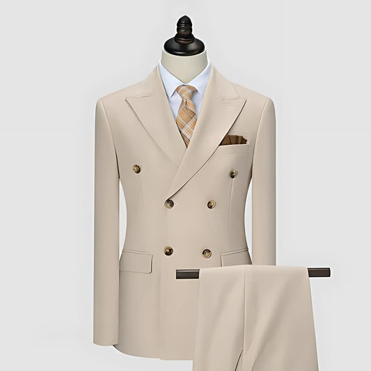 Optew Men Wedding Double-Breasted Suit Peak Lapels Wool Blend