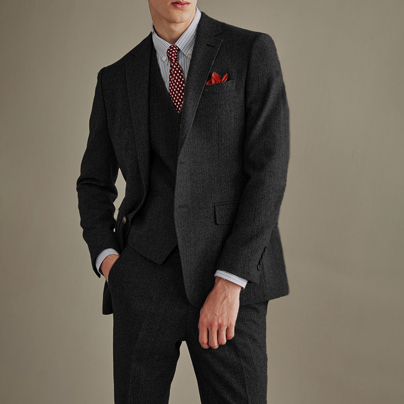 Optew Men’s Herringbone 3-Piece Suit