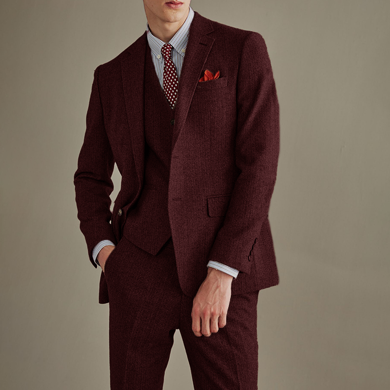 Optew Men’s Herringbone 3-Piece Suit