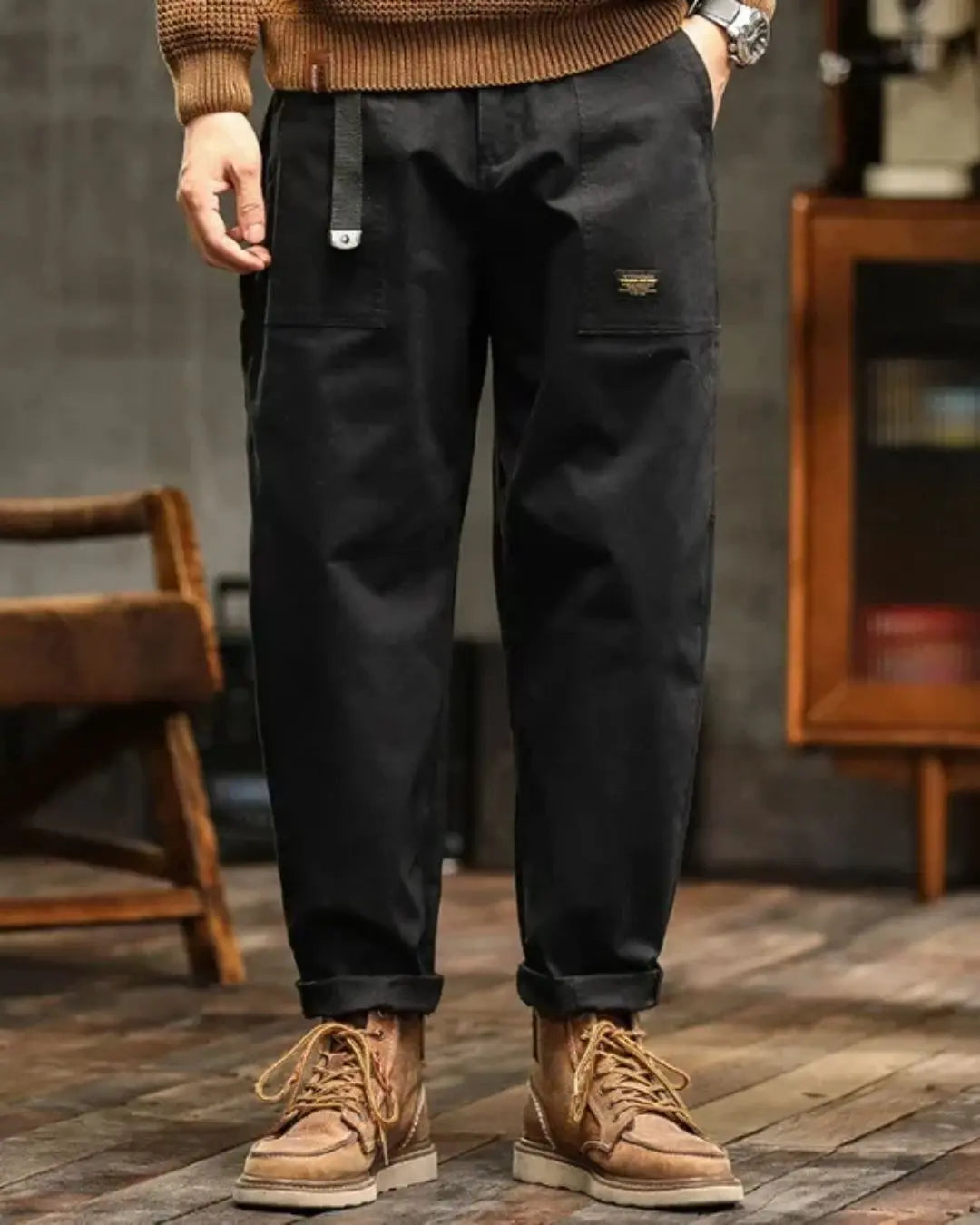 Optew Men's Rugged Cargo Trousers with Pocket Panels