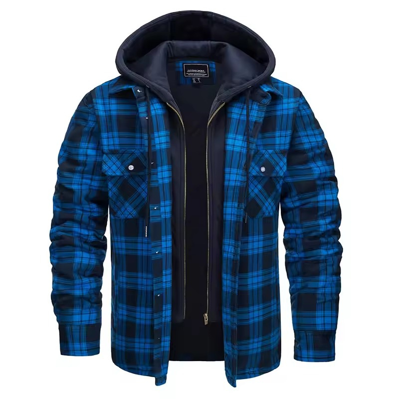 Optew Men’s Quilted Plaid Hooded Jacket