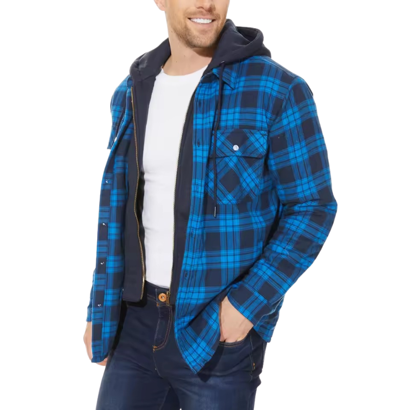 Optew Men’s Quilted Plaid Hooded Jacket