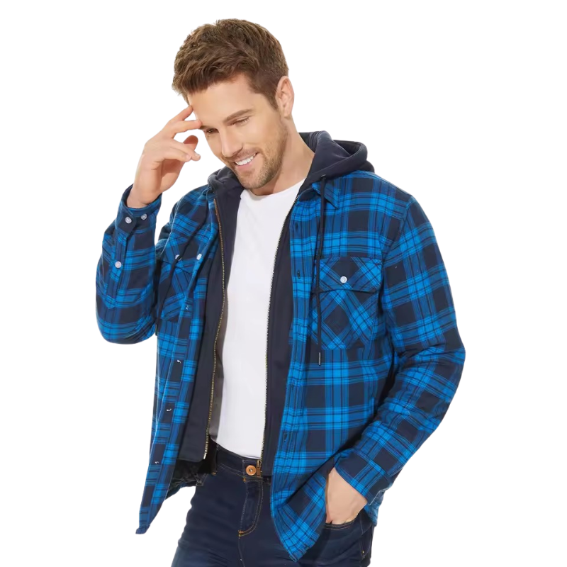 Optew Men’s Quilted Plaid Hooded Jacket