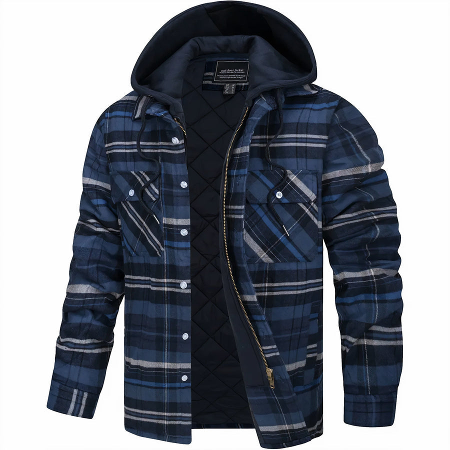 Optew Men’s Quilted Plaid Hooded Jacket