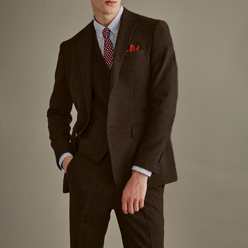 Optew Men’s Herringbone 3-Piece Suit