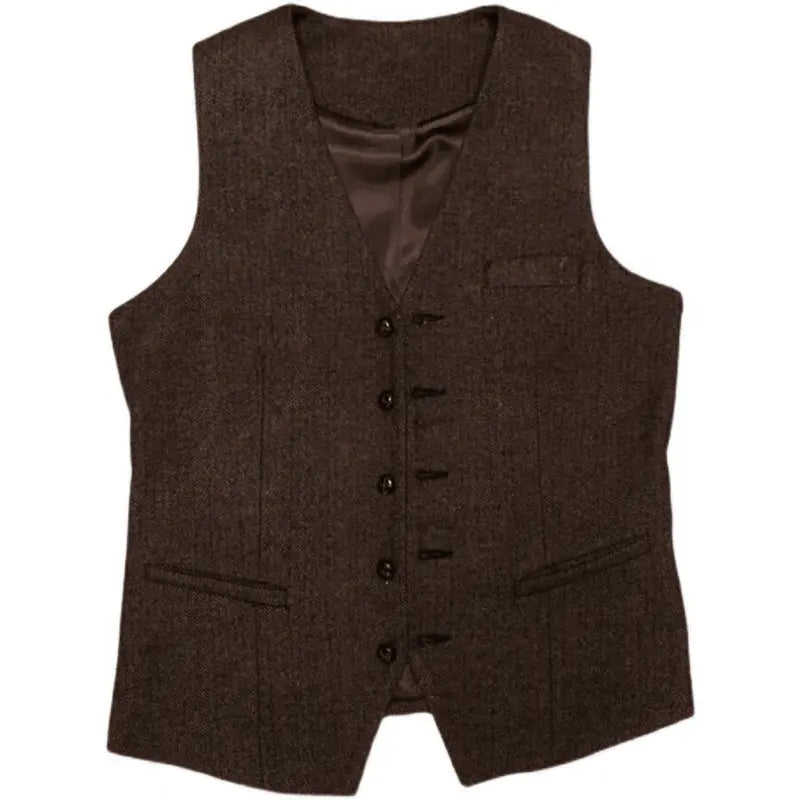 Optew Men Wedding Three‑piece Suit Tweed Wool Blend