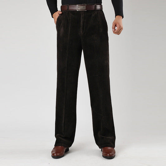 Optew Men’s Wide-Leg Pleated Corduroy Trousers