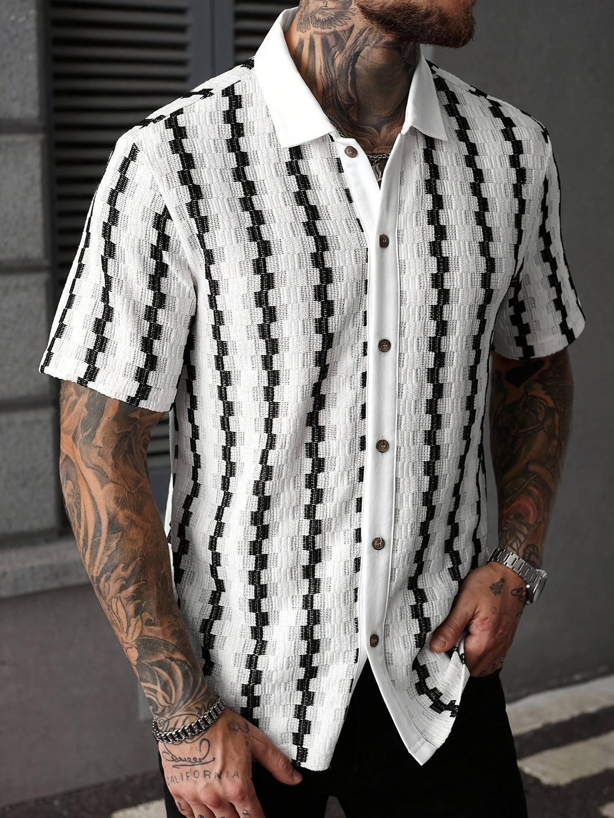 Optew Men’s Striped Short Sleeve Shirt
