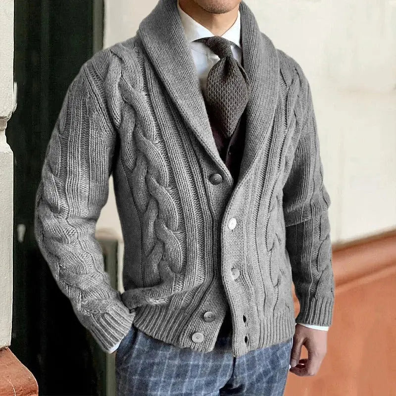Optew Men’s Shawl Collar Cable Knit Sweater
