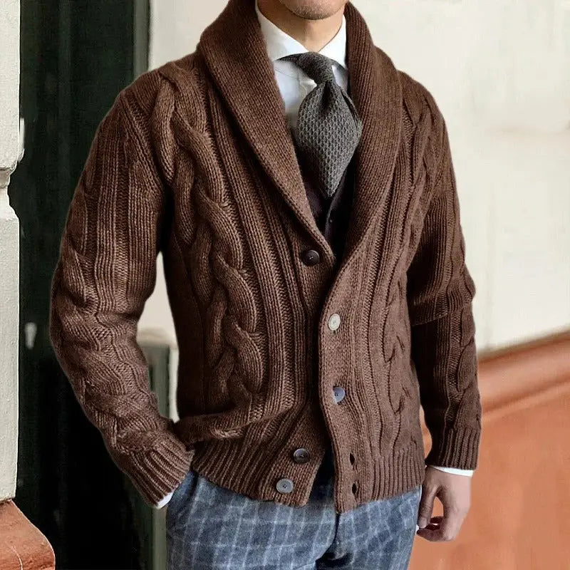 Optew Men’s Shawl Collar Cable Knit Sweater
