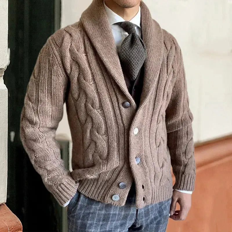 Optew Men’s Shawl Collar Cable Knit Sweater