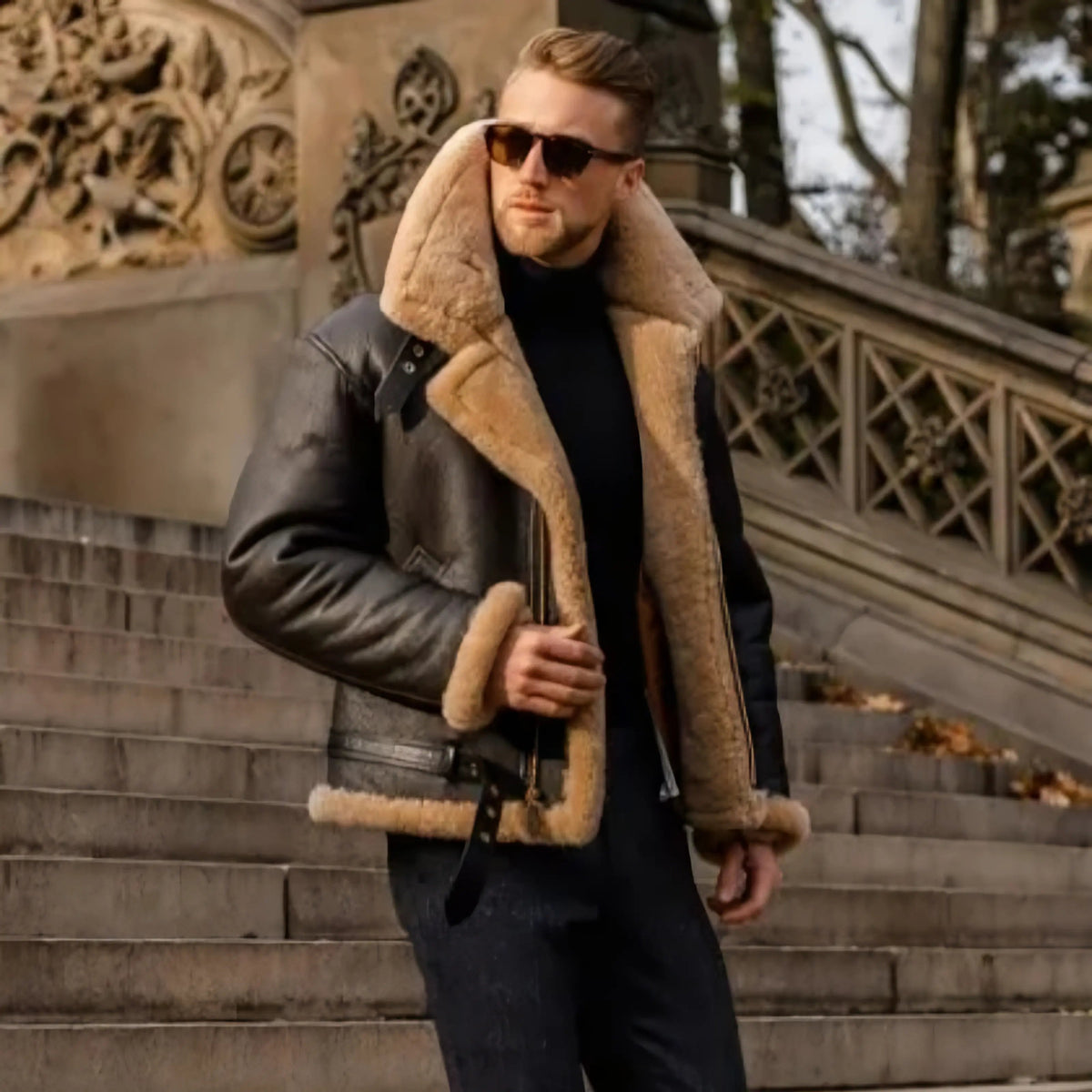 Optew Men’s Leather Aviator Jacket – Classic & Winter-Ready
