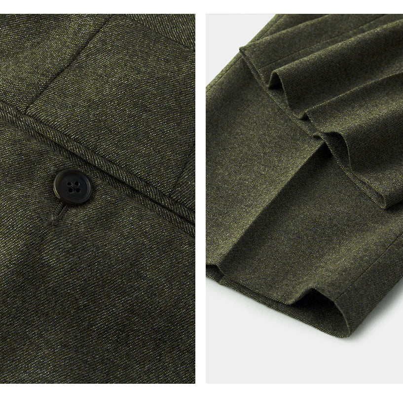 Optew Men's Wedding Three-Piece Suit Olive Green Wool Blend