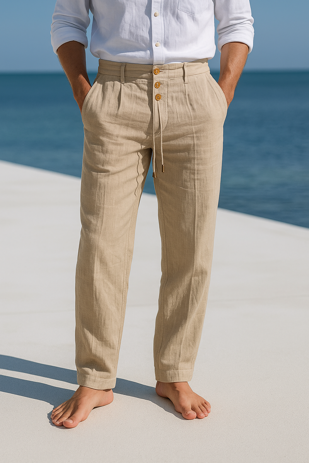 Optew Men’s Linen Straight-Leg Trousers