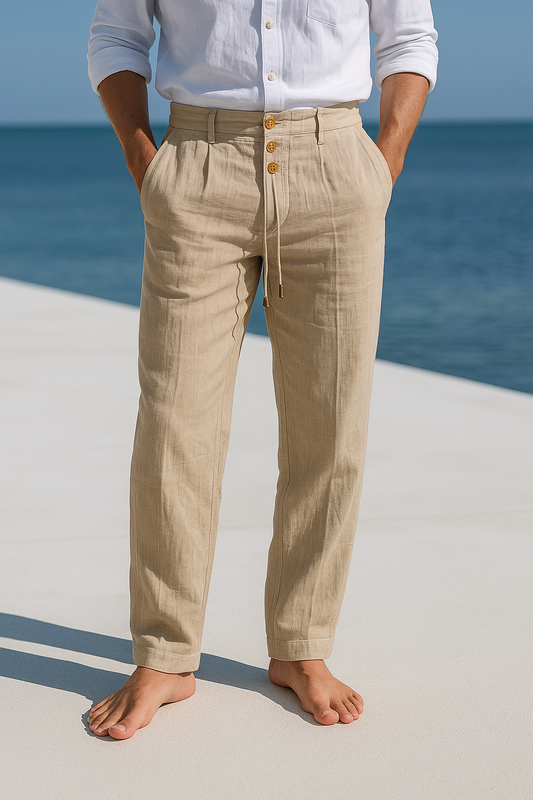 Optew Men’s Linen Straight-Leg Trousers