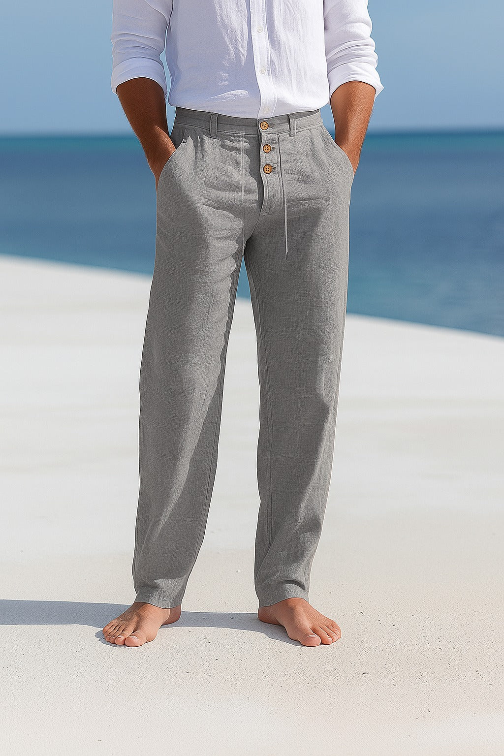 Optew Men’s Linen Straight-Leg Trousers