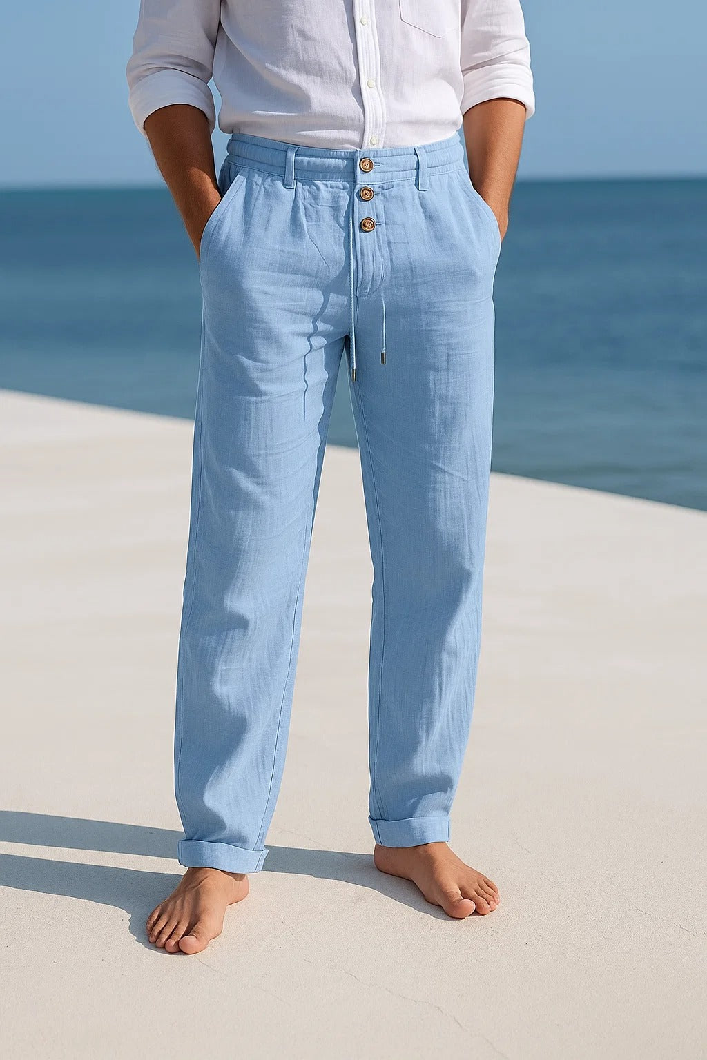 Optew Men’s Linen Straight-Leg Trousers