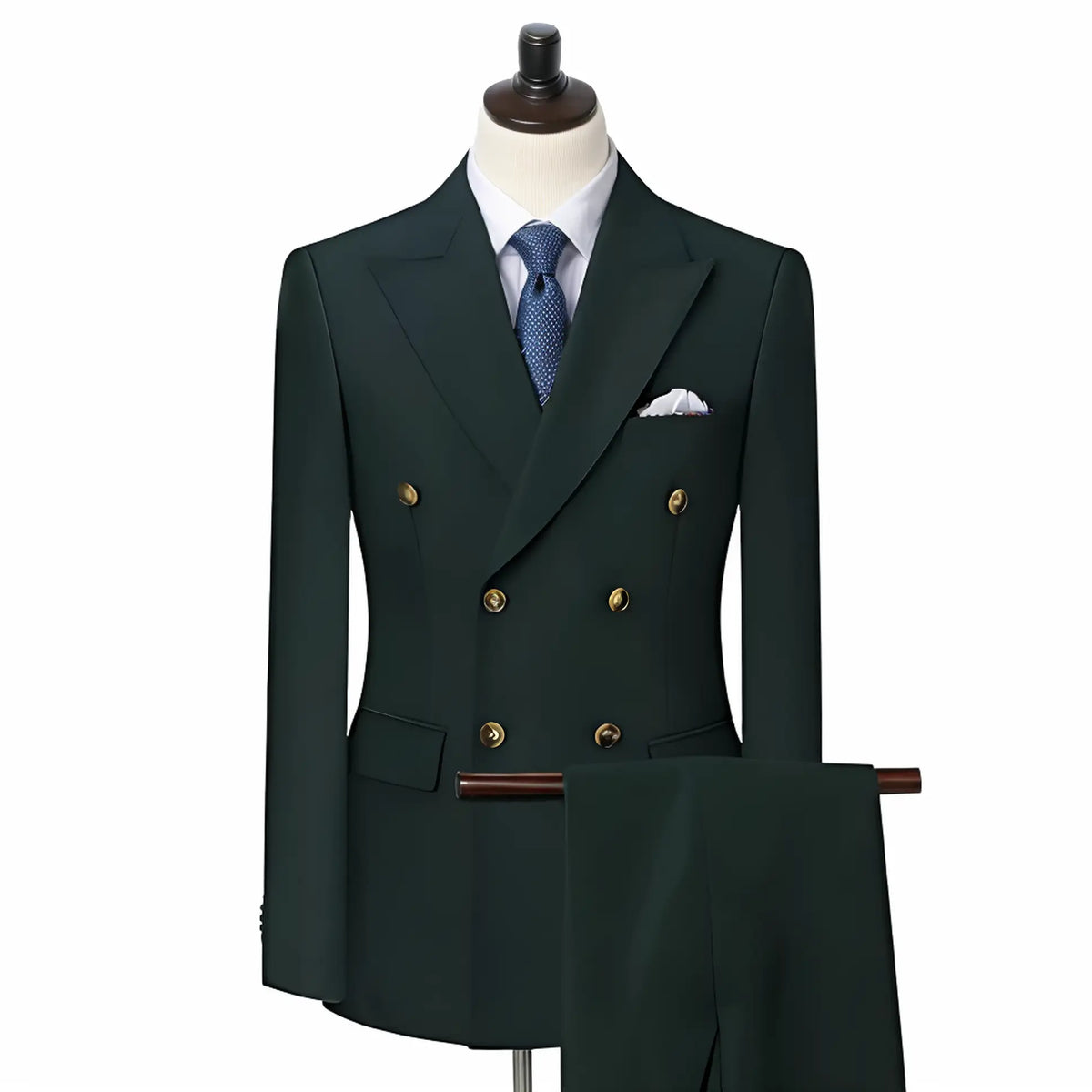 Optew Men Wedding Double-Breasted Suit Peak Lapels Wool Blend