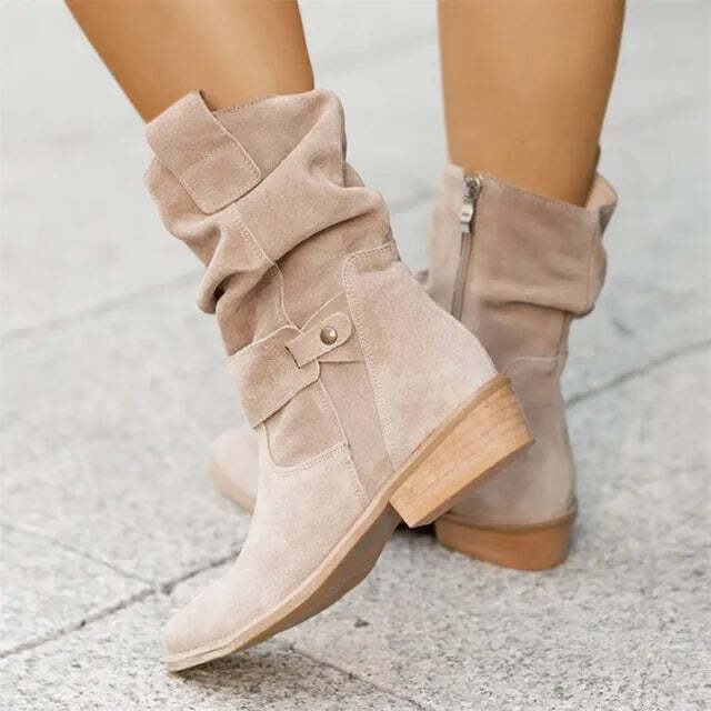 Optew Women's Everyday Suede Style Ankle Slouch Boots