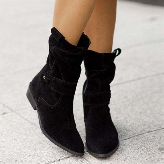 Optew Women's Everyday Suede Style Ankle Slouch Boots