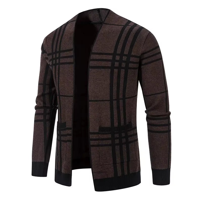Optew Men’s Grid Open-Front Cardigan