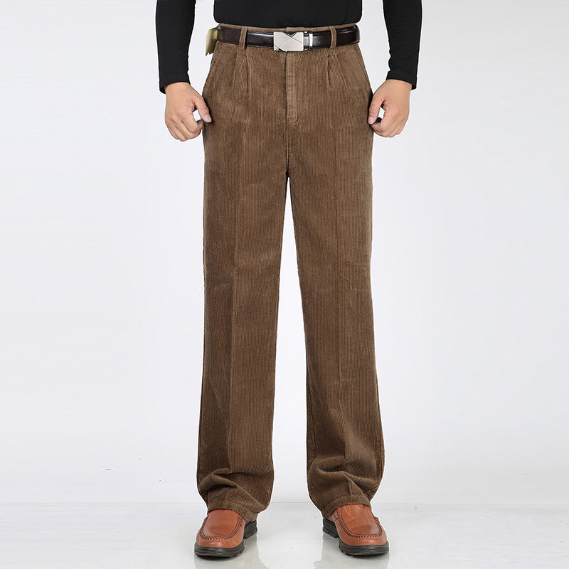Optew Men’s Wide-Leg Pleated Corduroy Trousers