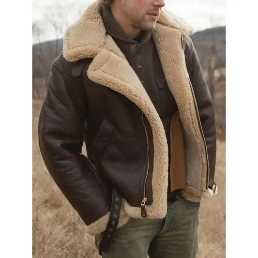 Optew Men’s Shearling Aviator Pilot Jacket – Classic