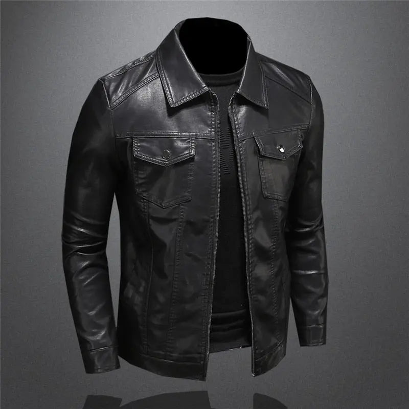 Optew Men's Leather Jacket - Classic Black Design