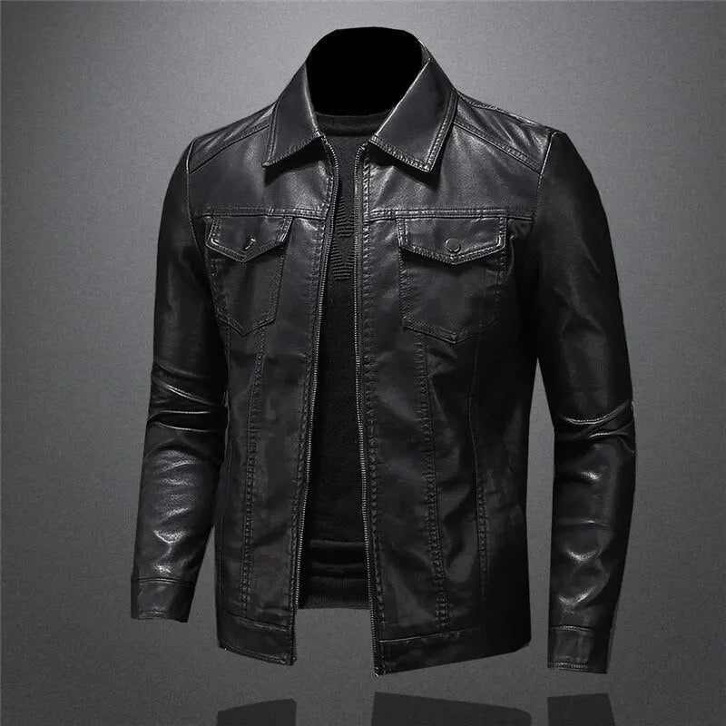 Optew Men's Leather Jacket - Classic Black Design