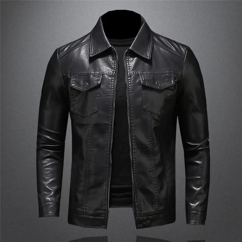 Optew Men's Leather Jacket - Classic Black Design