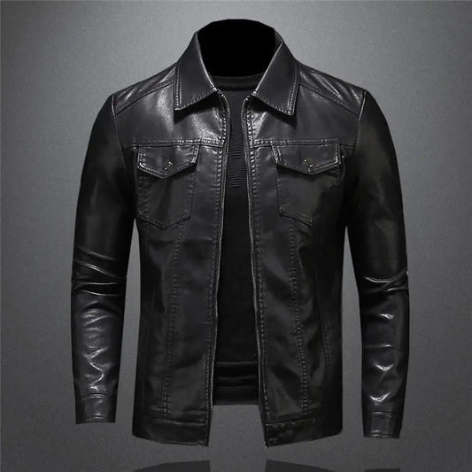 Optew Men's Leather Jacket - Classic Black Design