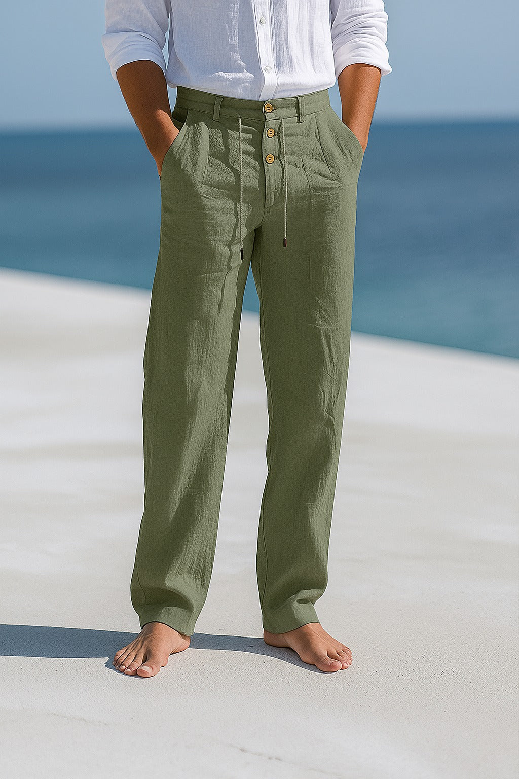 Optew Men’s Linen Straight-Leg Trousers