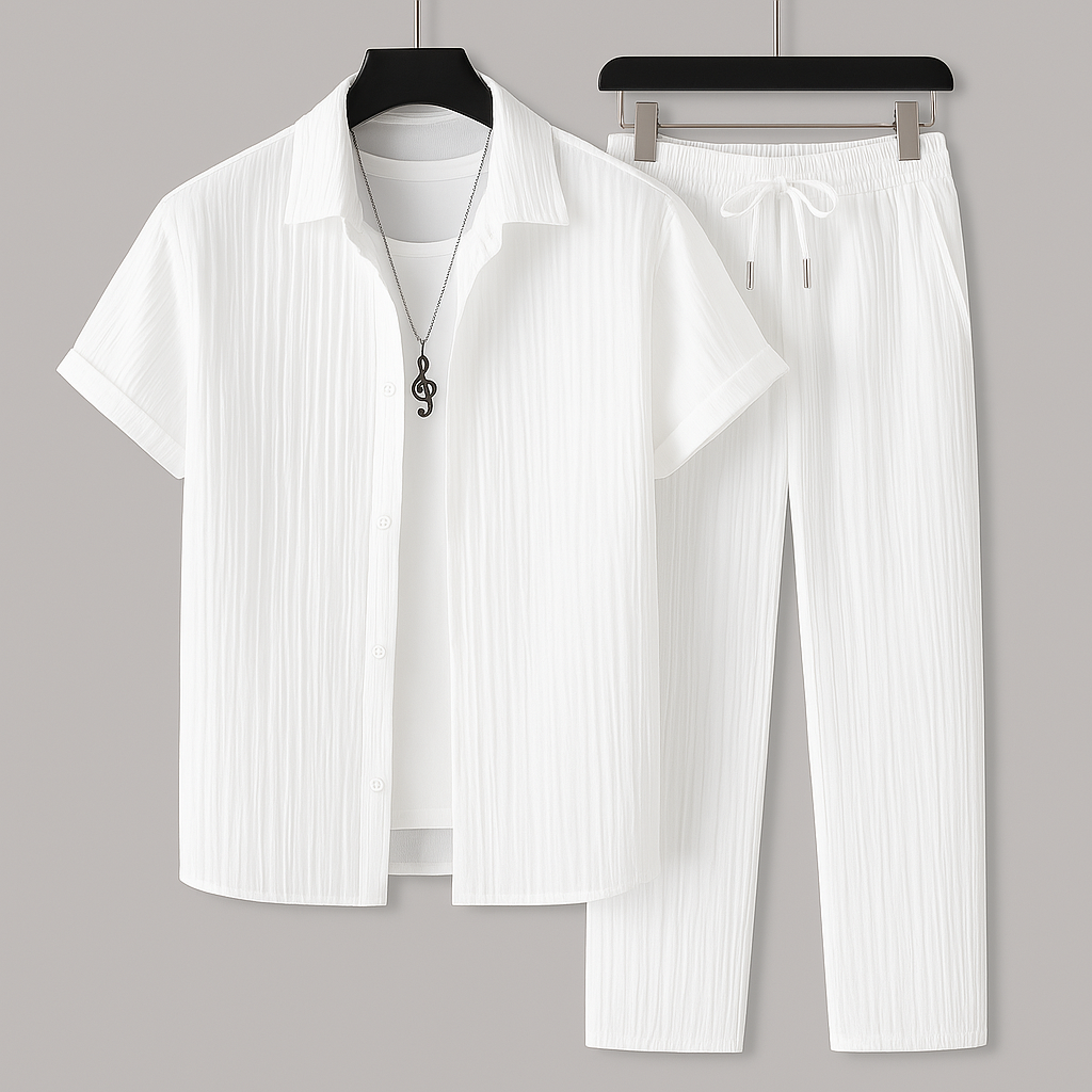 Optew Men Relaxed Wear Two-Piece Lounge Set Ribbed Jersey
