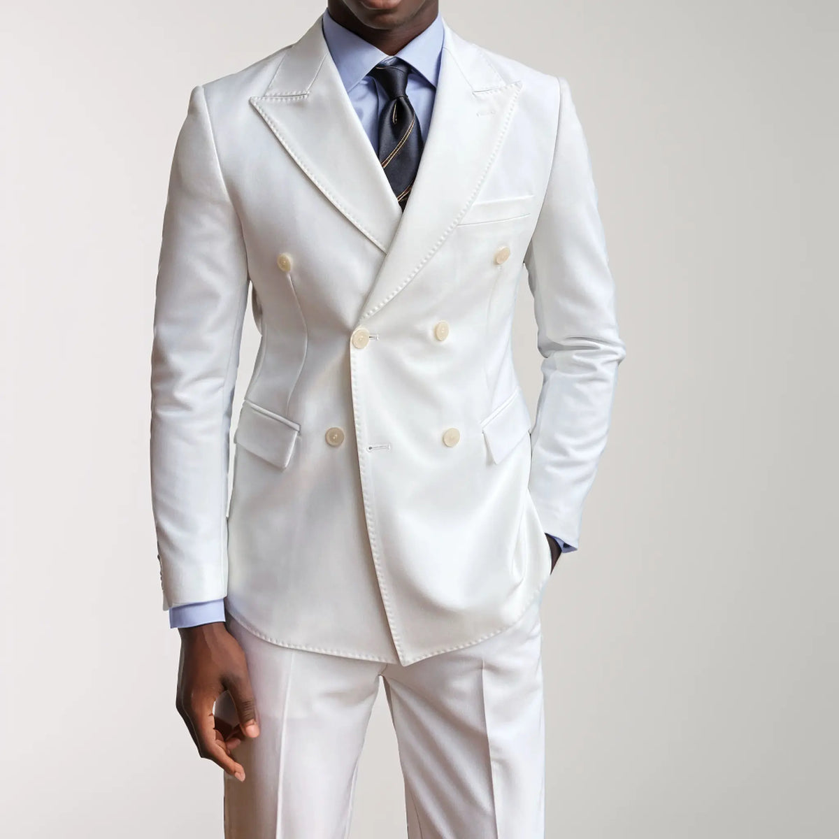 Optew Men Wedding Double-Breasted Suit Peak Lapels Wool Blend